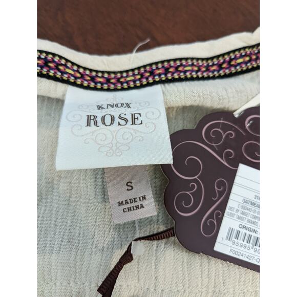 Knox Rose Embroidered Blouse S Cream Flutter Floral Ruffle Top Work Casual Drape - Picture 6 of 12